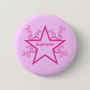 Macaron Rond 5 Cm Le superstar tourbillonne bouton, rose lumineux