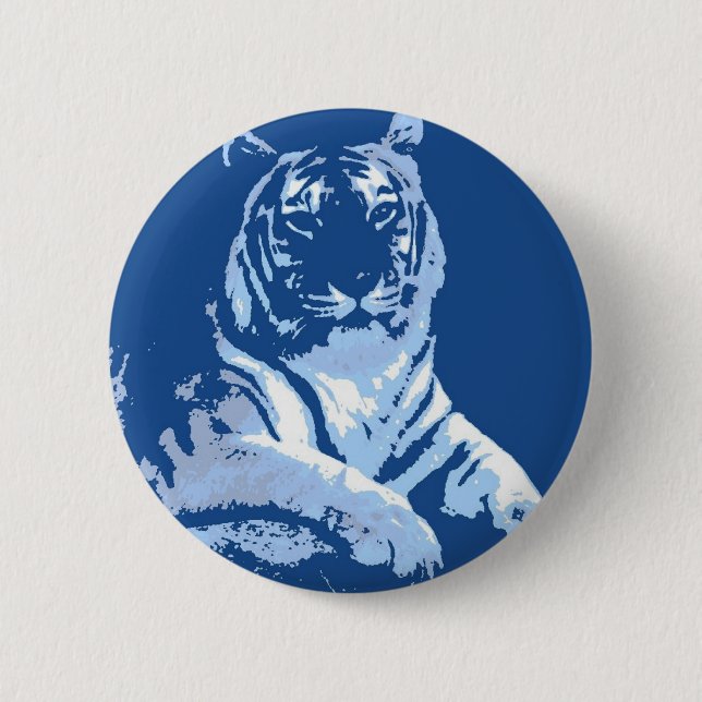 Macaron Rond 5 Cm Le tigre bleu pop Art (Devant)