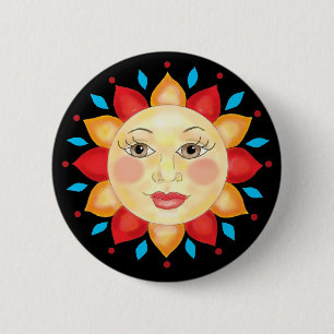 Macaron Rond 5 Cm Le tournesol Sun font face au bouton
