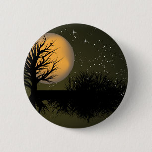 Macaron Rond 5 Cm Leçon de la lune ~ Arbre pleine lune et ciel noct