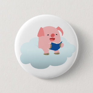 Macaron Rond 5 Cm Lecteur mignon de porc de bande dessinée sur