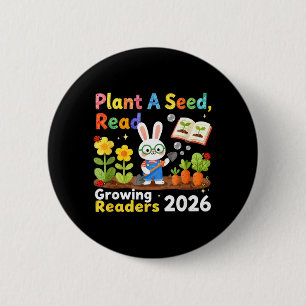 Macaron Rond 5 Cm Lecture d'été 2026 Plantez une graine Lisez Croiss