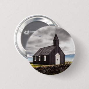 Macaron Rond 5 Cm L'Église Noire De Budir, Islande