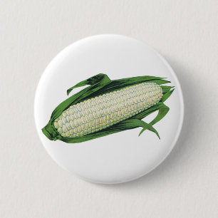 Macaron Rond 5 Cm Légumes vintages de la nourriture Maïs blanc sur l
