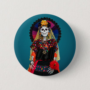 Macaron Rond 5 Cm L'élégante Catrina dans l'attrait traditionnel mex