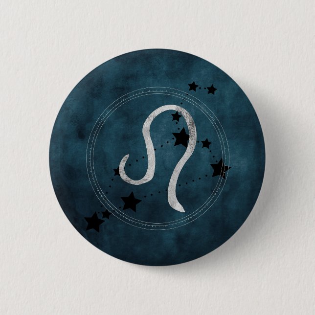 Macaron Rond 5 Cm Leo le lion constellation noir & argent zodiac (Devant)