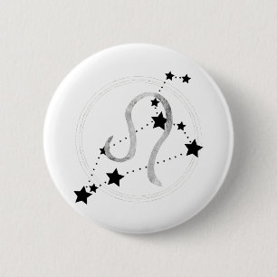 Macaron Rond 5 Cm Leo le lion constellation noir & argent zodiac