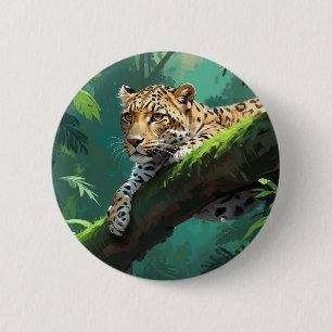 Macaron Rond 5 Cm Leopard réaliste dans l'art animal de la jungle