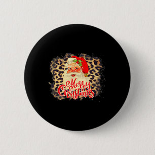 Macaron Rond 5 Cm Leopard Vintage Père Noël Joyeux Noël Père Noël