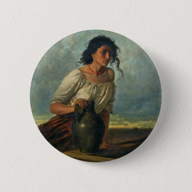 Macaron Rond 5 Cm Léopold Carl Muller - Jeune Tsigane à la Fontaine (Devant)