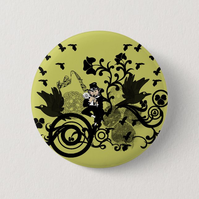 Macaron Rond 5 Cm Leprechaun en noir (Devant)