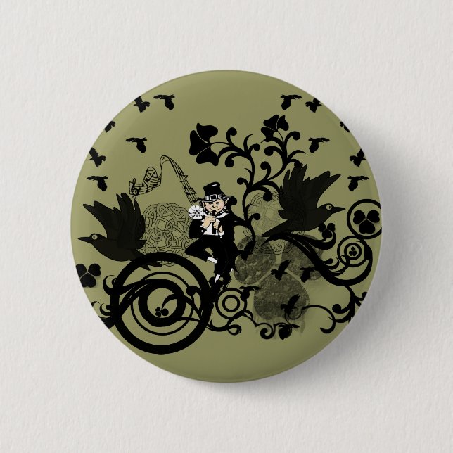 Macaron Rond 5 Cm Leprechaun en noir (Devant)