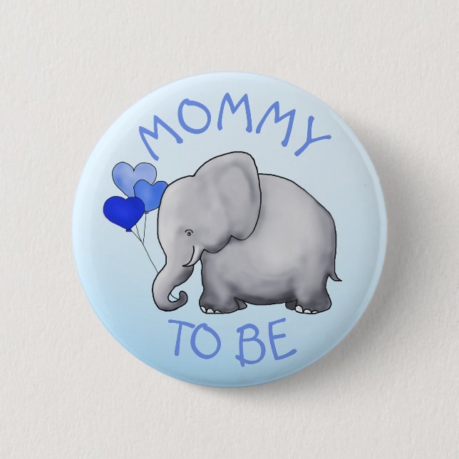 Macaron Rond 5 Cm Les Ballons Bleus Cute Baby shower Eléphant Maman- (Devant)