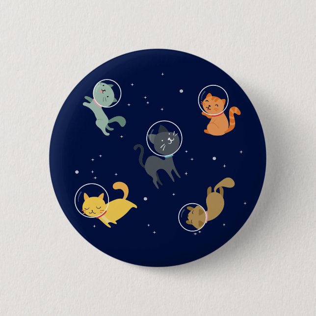 Macaron Rond 5 Cm Les Chats D'Astronautes Dans L'Espace (Devant)