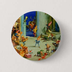 Macaron Rond 5 Cm Les elfes de père Noël travaillent dans son atelie