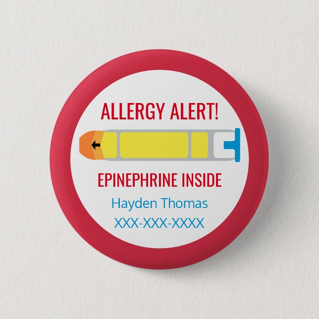 Macaron Rond 5 Cm Les enfants Alertent l'allergie personnalisée L'ép (Devant)