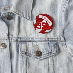 Macaron Rond 5 Cm les filles nomment rouge blanc volleball équipe co