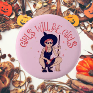 Macaron Rond 5 Cm Les Filles Seront des Filles   Bouton de Sorcière 