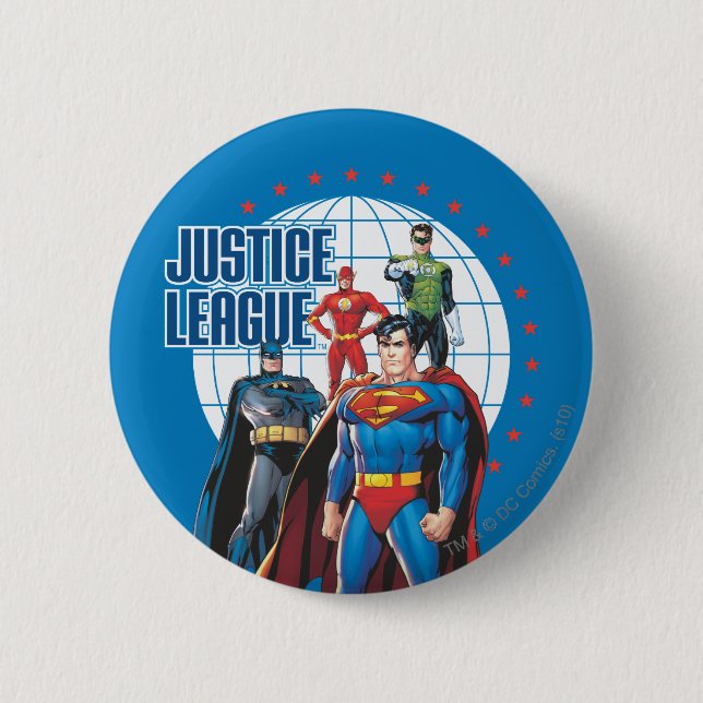 Macaron Rond 5 Cm Les héros mondiaux de la Ligue de Justice (Devant)