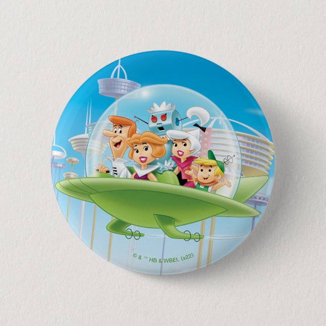 Macaron Rond 5 Cm Les Jetsons | La Voiture Volante Familiale (Devant)