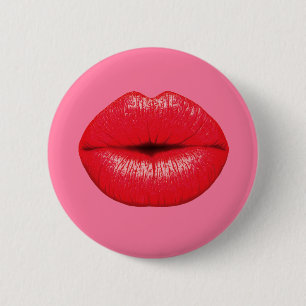 Macaron Rond 5 Cm Les lèvres d'art pop de Red Lipstick sur poule ro