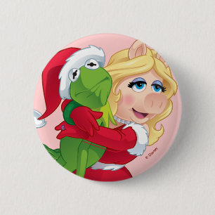Macaron Rond 5 Cm Les Muppets  Kermit et Miss Piggy Christmas