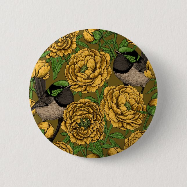 Macaron Rond 5 Cm Les pivoines et les brunes (Devant)