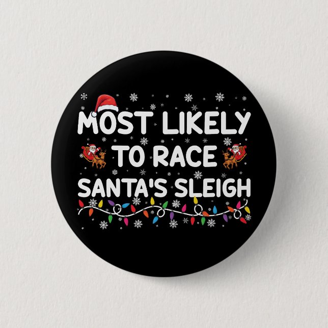 Macaron Rond 5 Cm Les Plus Probables À La Course Santas Sleigh Noël  (Devant)