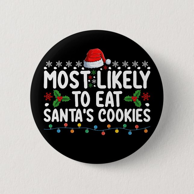 Macaron Rond 5 Cm Les Plus Susceptibles De Manger Père Noël Cookies  (Devant)