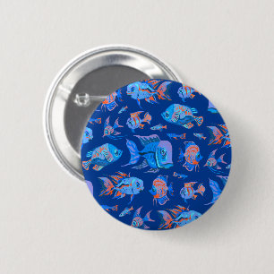 Macaron Rond 5 Cm Les poissons tropicaux sur le bleu