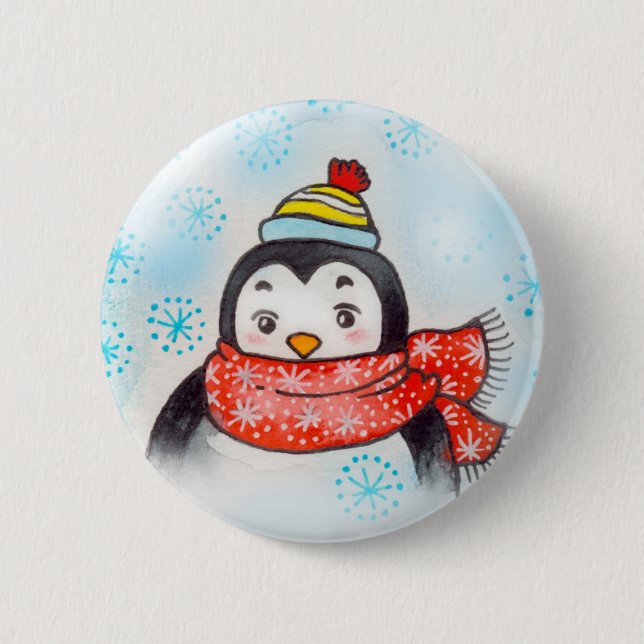 Macaron Rond 5 Cm Les salutations de Pengu (Devant)