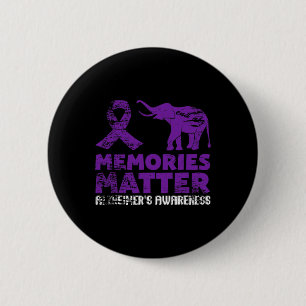 Macaron Rond 5 Cm Les souvenirs comptent Alzheimer - Eléphant pourpr