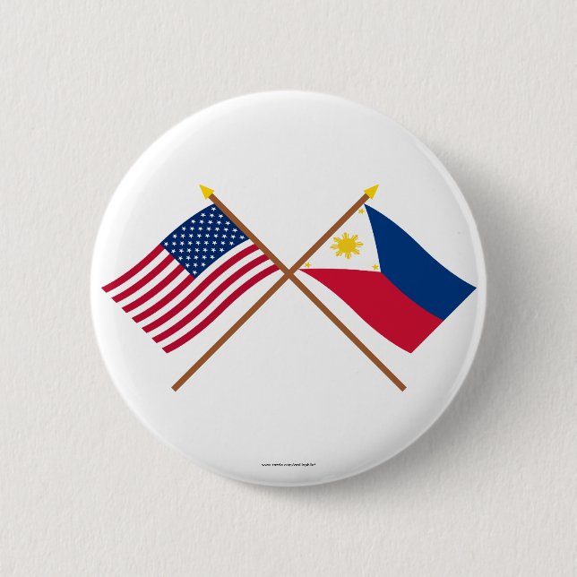 Macaron Rond 5 Cm Les USA et drapeaux croisés par Philippines (Devant)