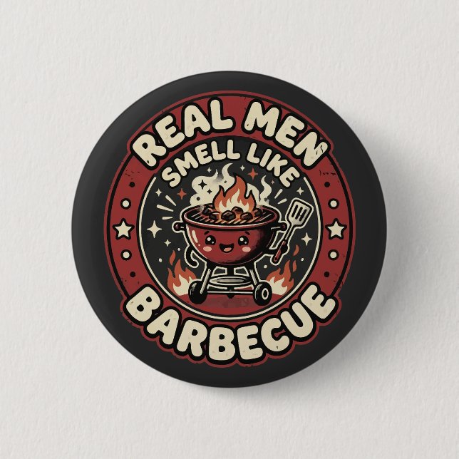 Macaron Rond 5 Cm Les vrais hommes sentent le BBQ | Cadeau drôle pou (Devant)