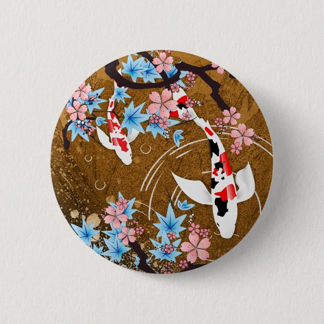 Macaron Rond 5 Cm L'étang de Koi - bois - Japonais conçoivent le (Devant)