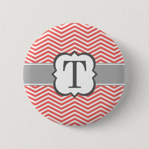 Macaron Rond 5 Cm Lettre blanche de corail T Chevron de monogramme