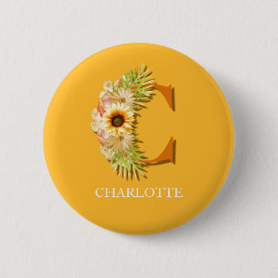 Macaron Rond 5 Cm Lettre C Fleur de tournesol avec nom