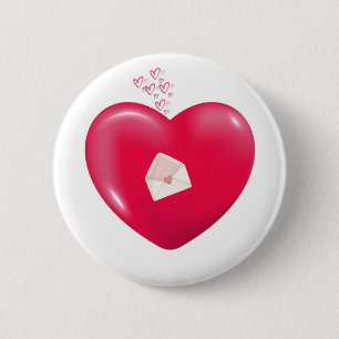 Macaron Rond 5 Cm Lettre d'amour dans le coeur—Bouton romantique Bad