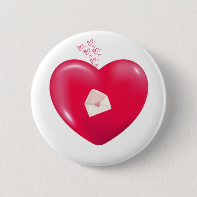 Macaron Rond 5 Cm Lettre d'amour dans le coeur—Bouton romantique Bad (Devant)