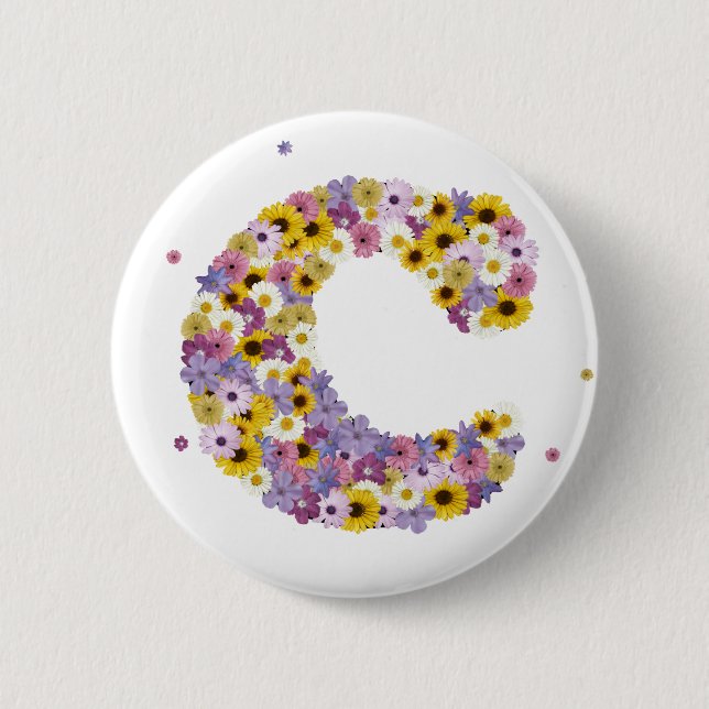 Macaron Rond 5 Cm Lettre de fleurs C (Devant)