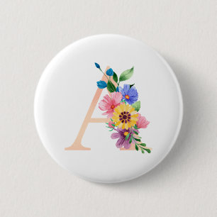 Macaron Rond 5 Cm LETTRE Fleurs Florales FEMMES A Nom Initial Ados