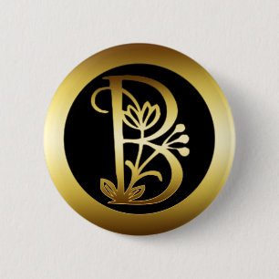 MACARON ROND 5 CM LETTRE FLORALE B DE MONOGRAMME D'OR