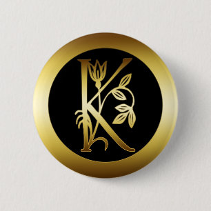 MACARON ROND 5 CM LETTRE FLORALE K DE MONOGRAMME D'OR