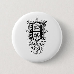 Macaron Rond 5 Cm Lettre initiale florale vintage du monogramme H