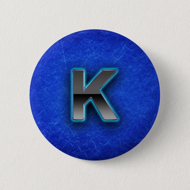 Macaron Rond 5 Cm Lettre K - édition bleue au néon (Devant)