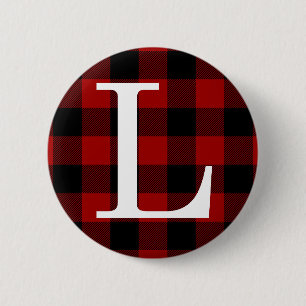 Macaron Rond 5 Cm Lettre L Monogramme Prénom Buffalo Plaid Motif