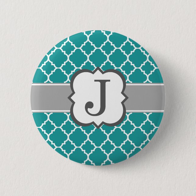 Macaron Rond 5 Cm LETTRE MONOGRAPHIQUE BLEUE Turquoise J QUATREFIL (Devant)