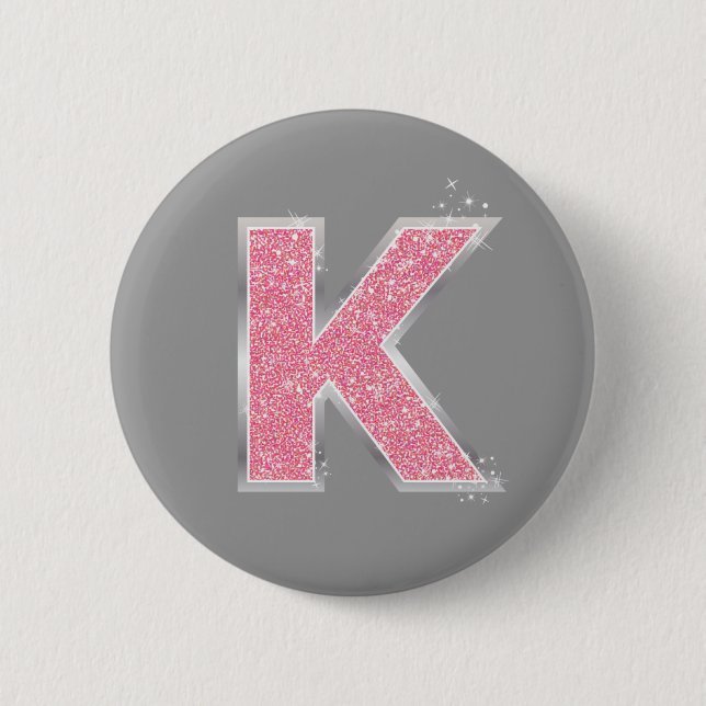 Macaron Rond 5 Cm Lettre Parties scintillant rose K (Devant)