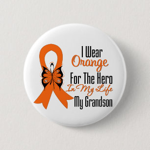Macaron Rond 5 Cm Leukemia Orange Ribbon Hero My Grandson