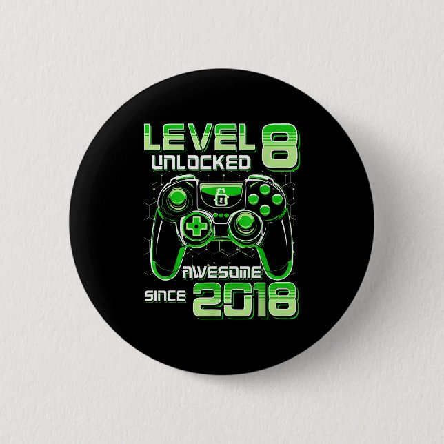 Macaron Rond 5 Cm Level 8 Unlocked Awesome Since 2018 8th Birthday G (Devant)